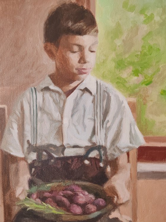 Boy with plums