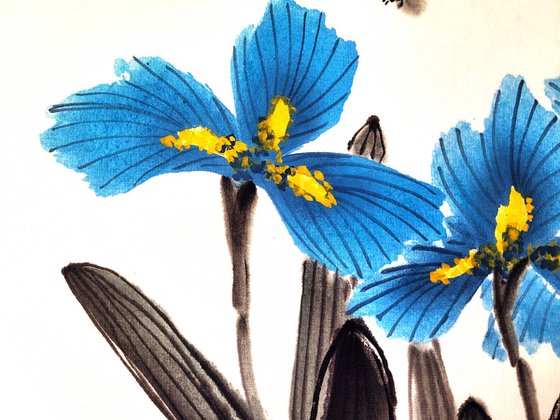 Blue Sky Irises and Honey Bees