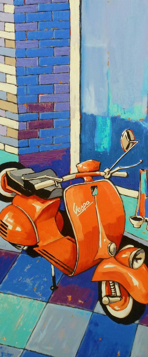 Coffee Pause. Vespa Scooter by Evgen Semenyuk