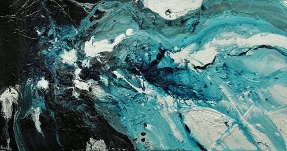 Southern Aura 190cm x 100cm Teal Black White Textured Abstract Art