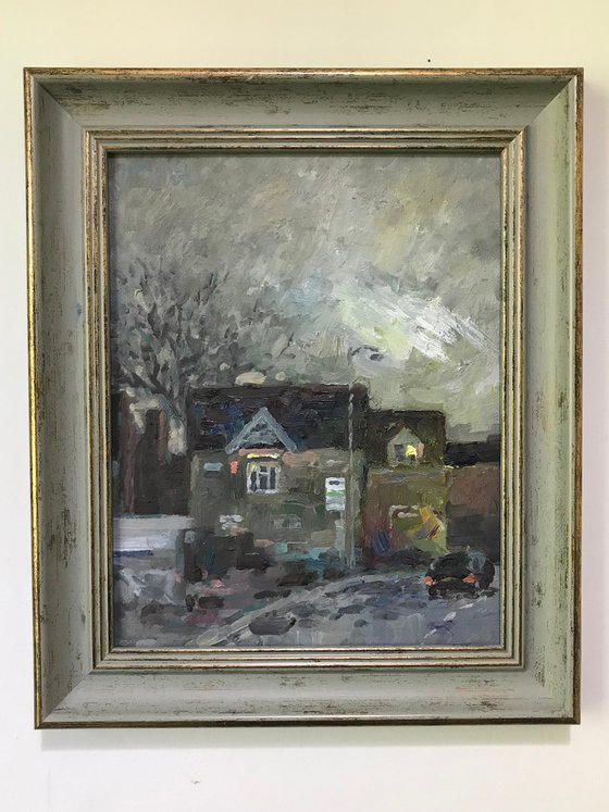 Original Oil Painting Wall Art Signed unframed Hand Made Jixiang Dong Canvas 25cm × 20cm landscape house on Cowley Road Small Impressionism Impasto