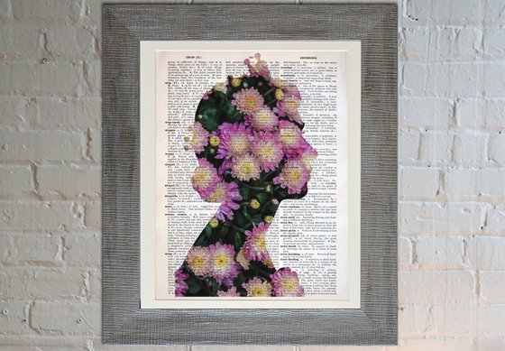 Queen Elizabeth II - Violet Flowers - Collage Art on Large Real English Dictionary Vintage Book Page