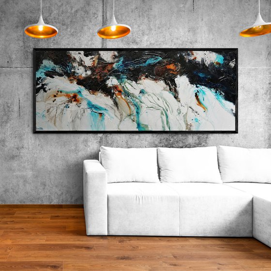 Southern Nature 200cm x 80cm Teal Black White Textured Abstract Art