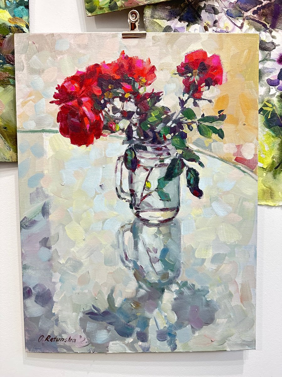 Impressionistic Botanical Oil Painting By Olha Retunska, 12 X 16", Roses From Anetha