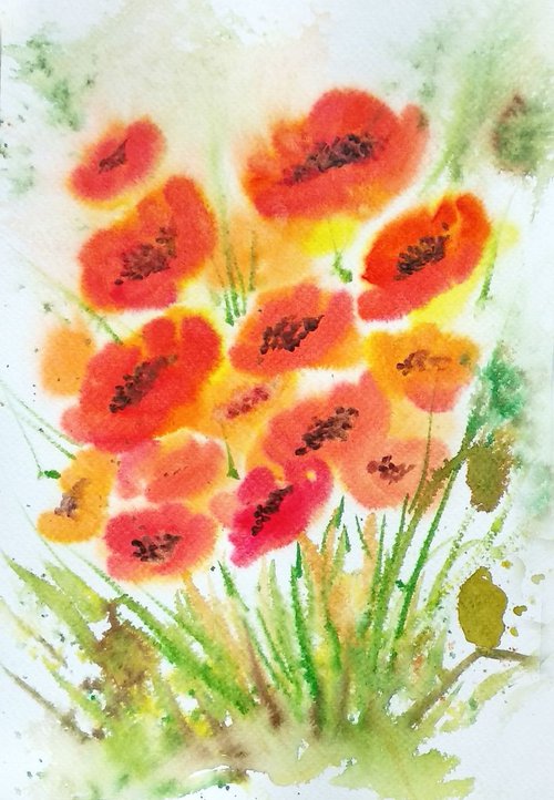 Red Poppies floral painting by Asha Shenoy