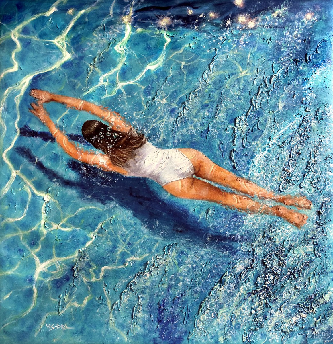Girl swimming61(32x32in) by Vishalandra Dakur