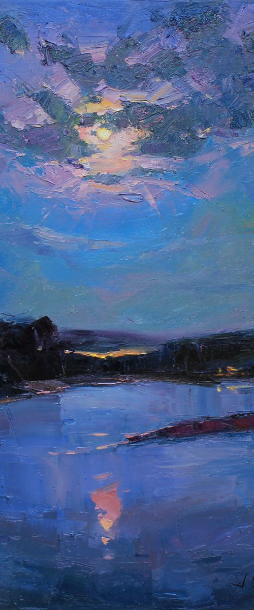 Full moon over the river by Alisa Onipchenko-Cherniakovska