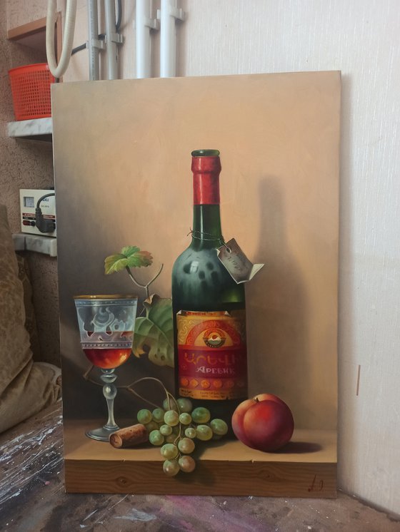 Still life with cup of cognac-2  (40x60cm, oil painting, ready to hang)