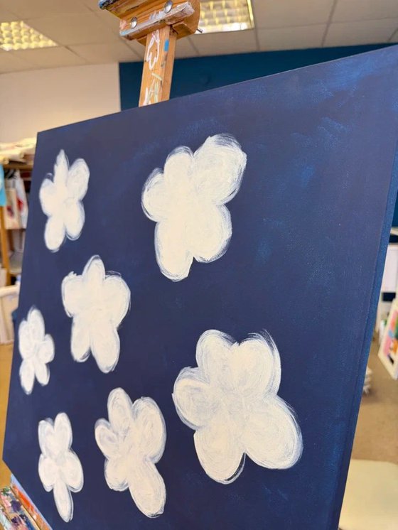 Diptych Blue and White Abstract