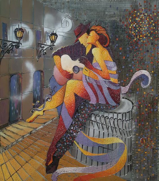 Romantic night (70x80cm, oil painting, modern art, ready to hang, music painting)