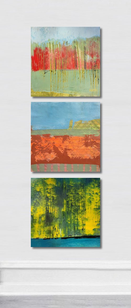 Abstract oil painting "Layers of nature 2", triptych, 3x 40/40 cm by Kariko ono