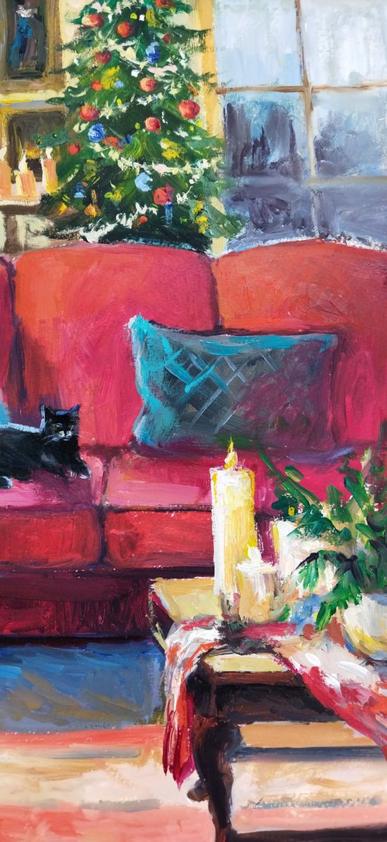 Christmas Interior with Cat