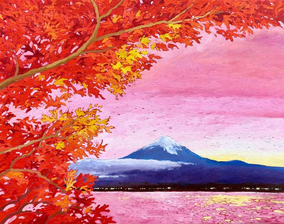 Pink sunset. Mount Fuji