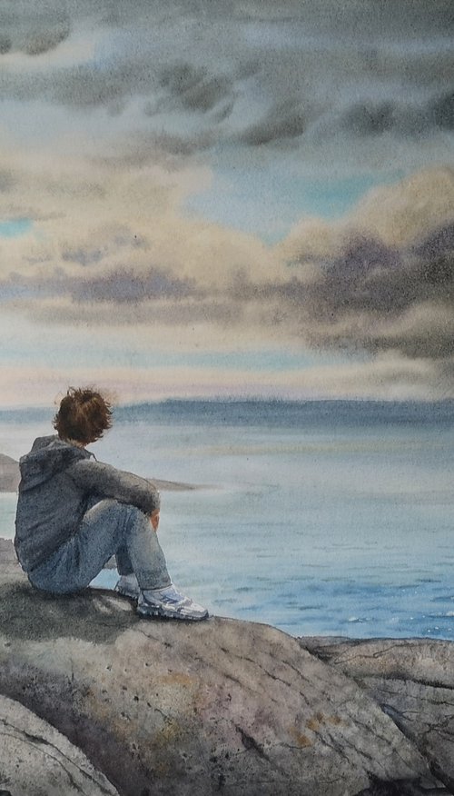 Seaside Contemplation by Olga Beliaeva Watercolour