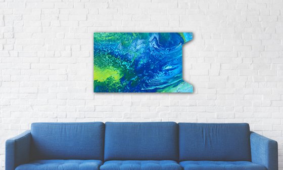 "Atomic Ripple" - Original Abstract PMS Fluid Acrylic Painting on a Recycled Desk Panel - 30 x 18 inches