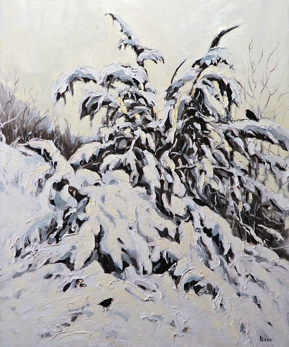 Impressionistic Landscape Oil Painting By Yuanyuan Liu, 21 X 26", Winter Landscape, Original Artwork