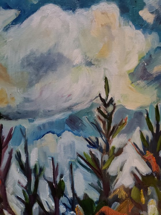 the cloud that looked like a rabbit, original oil painting 16x20 landscape