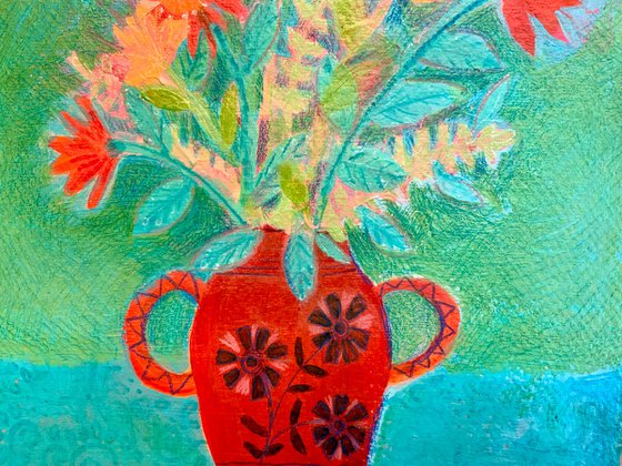 Red Vase of Flowers