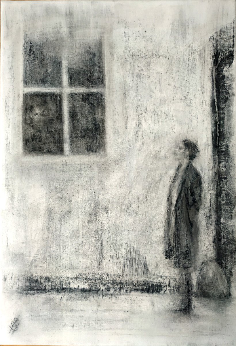 Expressive Portrait Charcoal Drawing By Sbboursot, 15 X 22", The Meet 4, Original Artwork