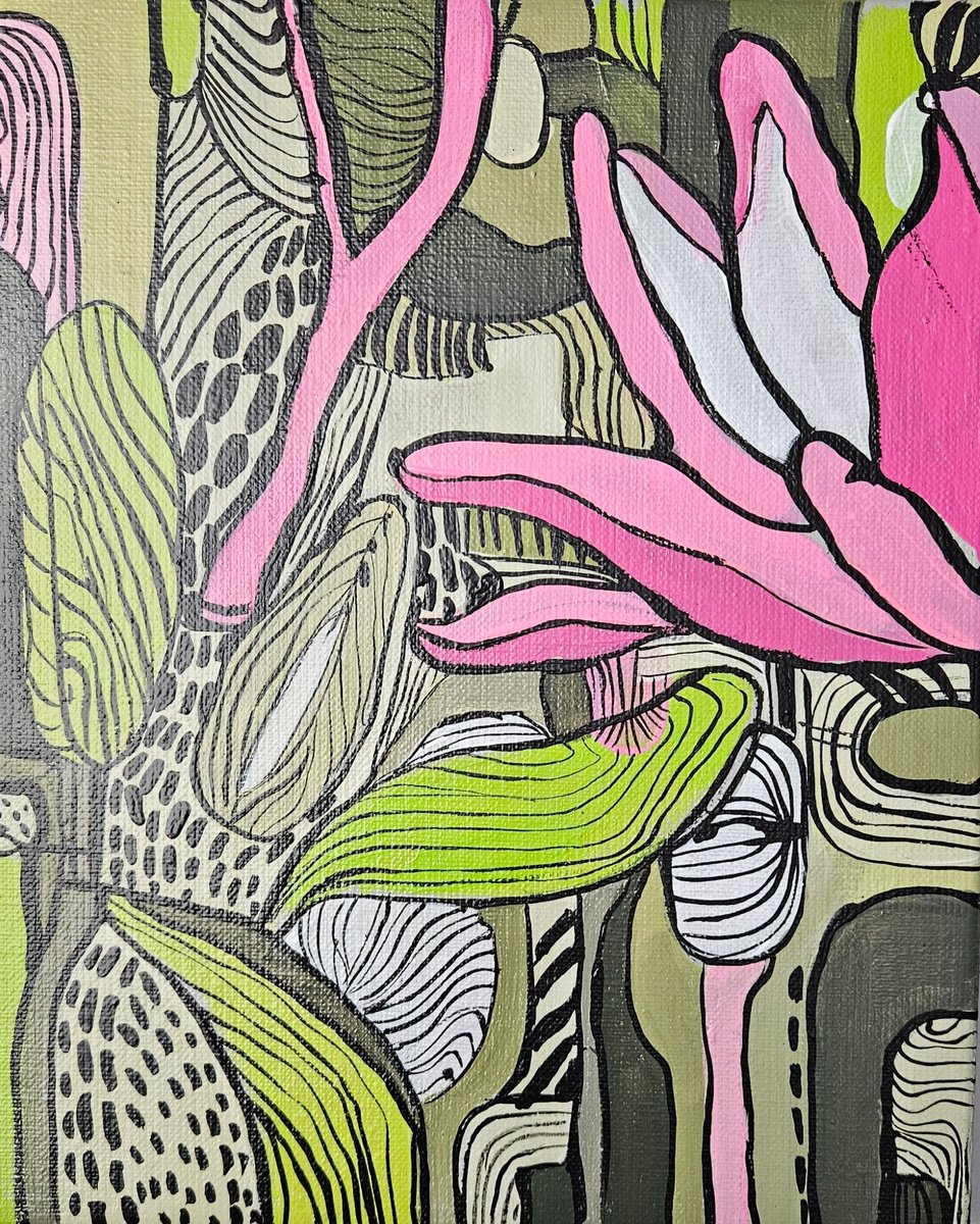 Abstract Acrylic Painting By V+V Kniazievi, 8 X 10", Psychedelic Herbs #5, Original Artwork