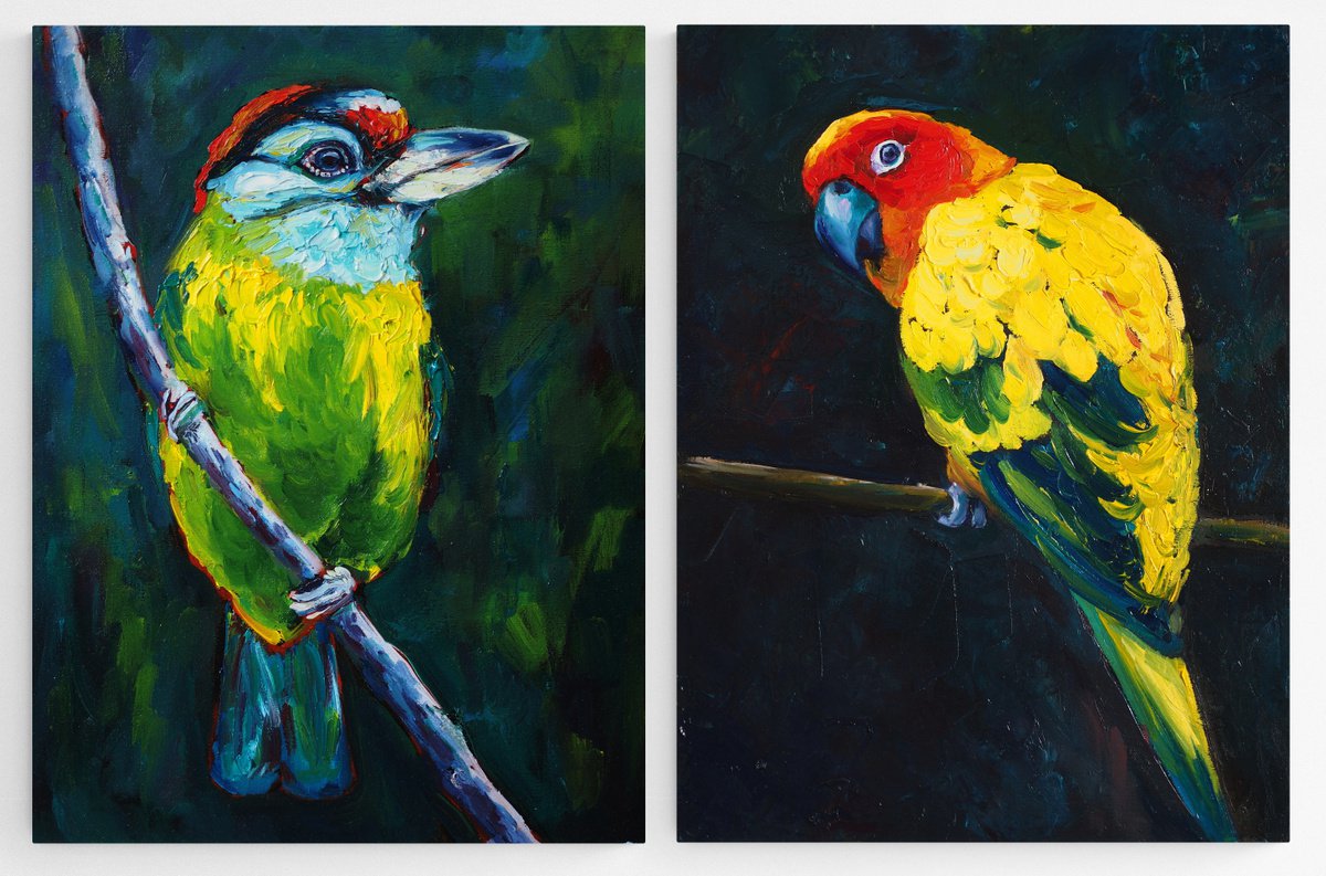 Tropical birds - SET OF 2 PAINTINGS - will be available for purchase after May 1, 2022 by Alfia Koral
