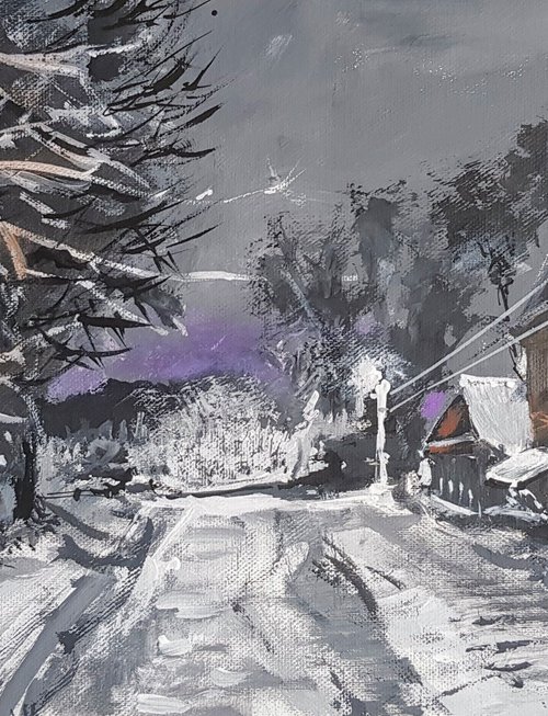 Old house street, winter by Leonid Kirnus