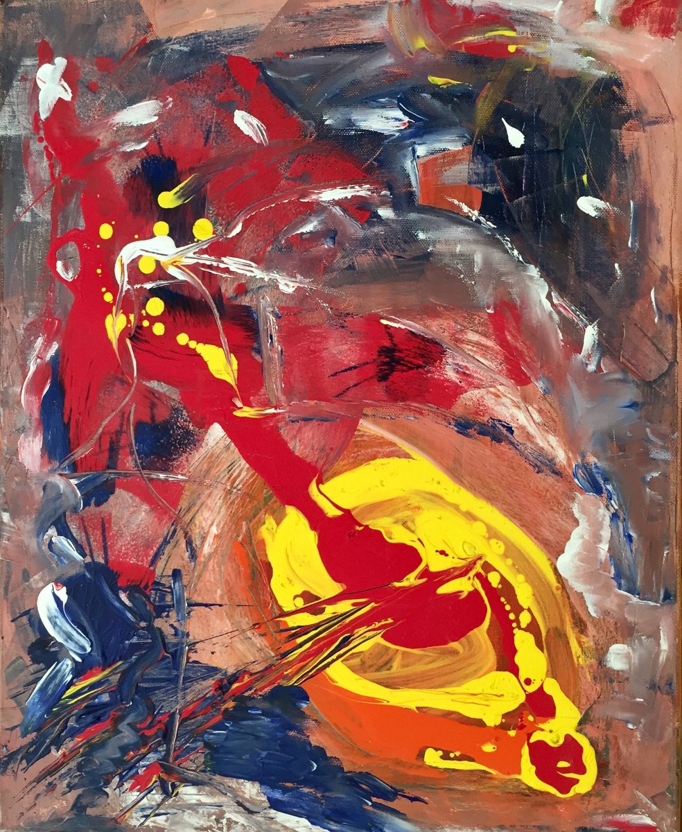 Expressive Abstract Acrylic Painting By Christel Haag, 16 X 20, Vulcano, Original Artwork