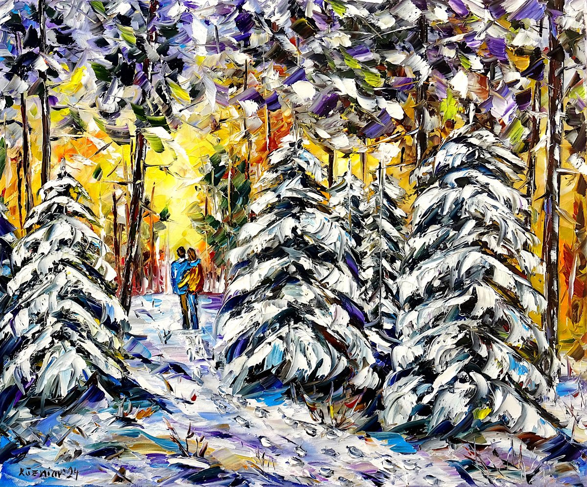 Expressive Oil Painting , Christmas Walk By Mirek Kuzniar, 24 X 20, Artwork For Sale On Artfinder