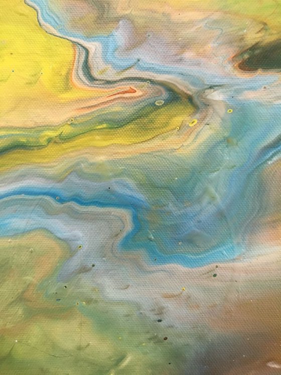 "A River Runs Through It" - Original Small Abstract PMS Fluid Acrylic Painting - 12 x 9 inches