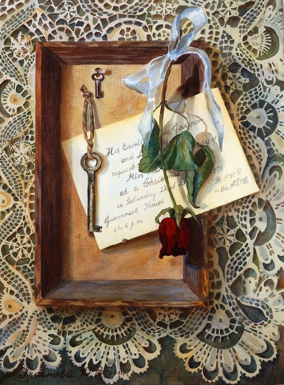 Still life of Trompe l'oeil on lace.