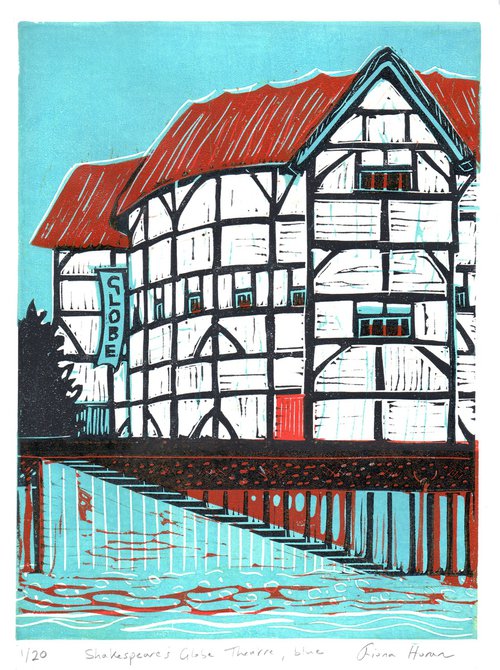 Shakespeare's Globe Theatre, blue, London by Fiona Horan