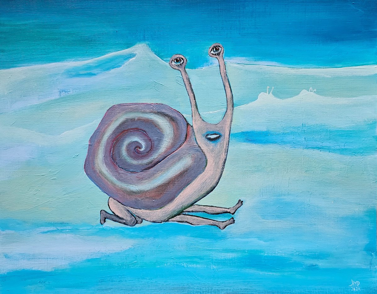 Surrealistic Portrait Acrylic Painting By Ksenia June, 14 X 11", In The Pursue Of Happiness, Original Artwork