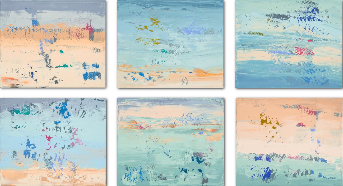 Abstract Landscape Acrylic Painting By Susana Sancho Beltran, 57 X 31", Six Emotional Seascapes, Original Artwork