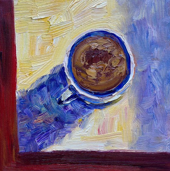 Coffee Oil Painting on Canvas, Small Original Artwork, Kitchen Wall Art, Cafe Decor, Coffee Lover Gift