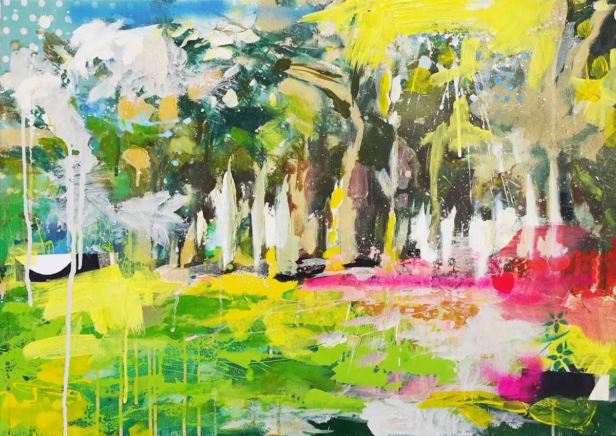 Expressive Landscape Painting By Martina Palmoni, 28 X 20", Il Bosco Sul Trasimeno, Original Artwork