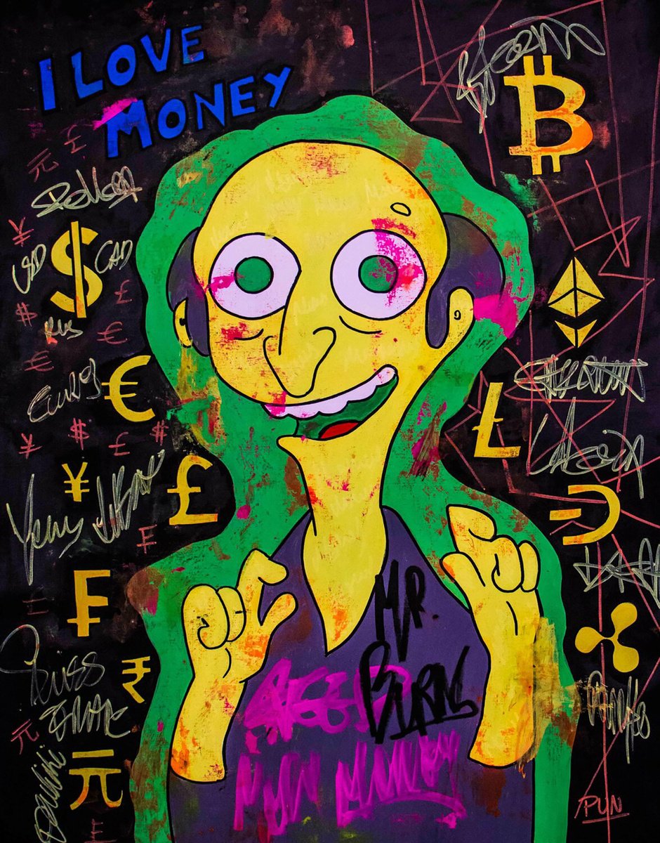 Urban And Pop Acrylic Painting , I Love Money Ft. Mr Burns By Carlos Pun Art, 28 X 35, Artwork For Sale On Artfinder