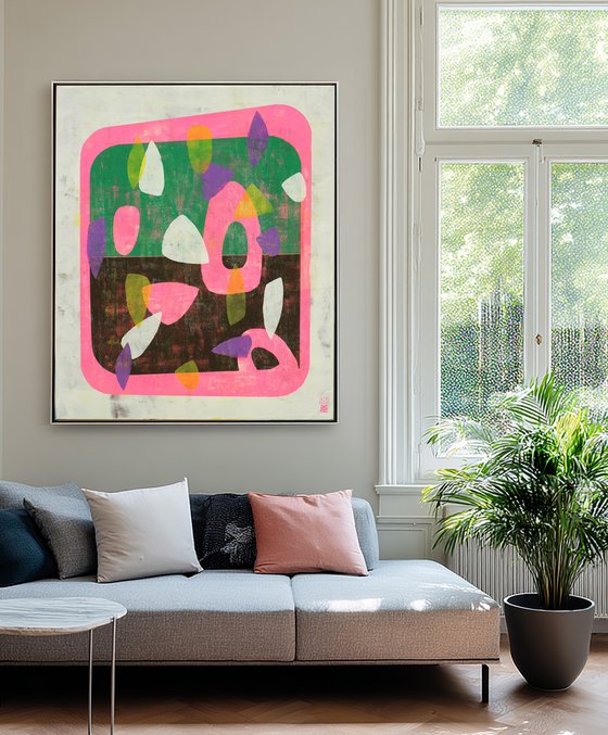 Fractured neon pink in green