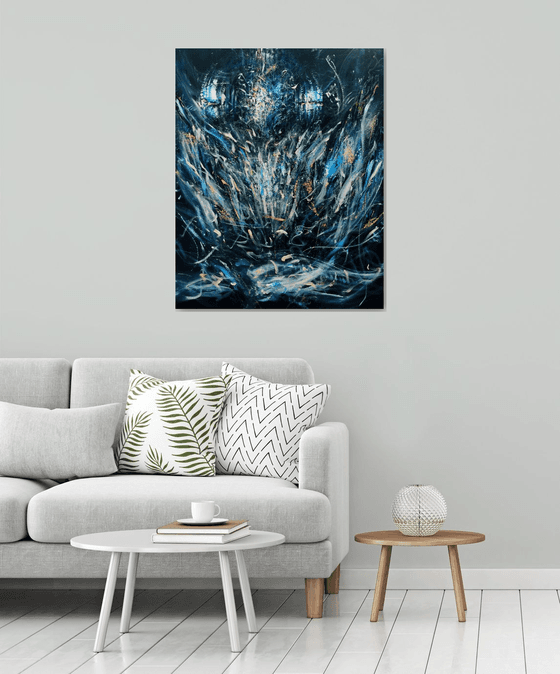 Large Spontaneous Dark Blue Angel Series Painting By KLOSKA