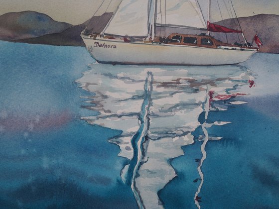 Sail of hope - original watercolor artwork from ukranian artist
