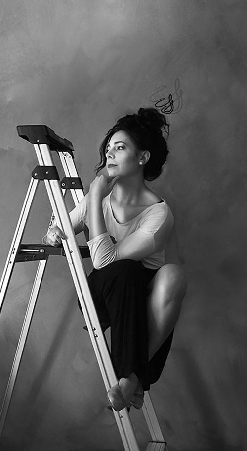 Black and White Ladder Lady by Vanessa Stefanova
