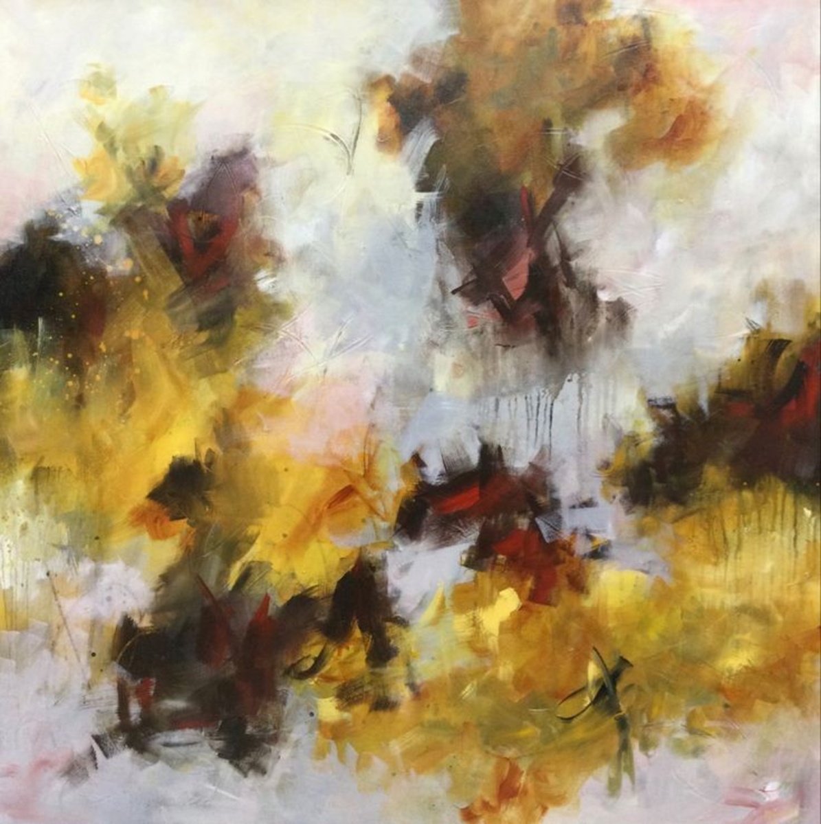 Expressive Abstract Acrylic Painting By Niyati Jiwani, 36 X 36", Radiant Dawn, Original Artwork