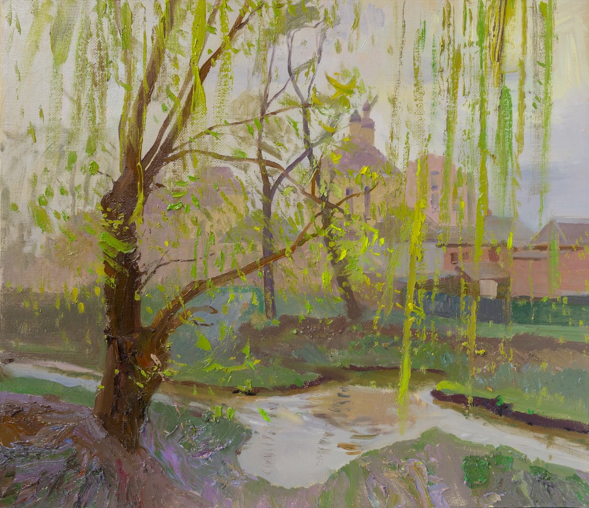 Impressionistic Landscape Oil Painting By Victor Onyshchenko, 28 X 24", Rustle Of Spring Leaves, Original Artwork
