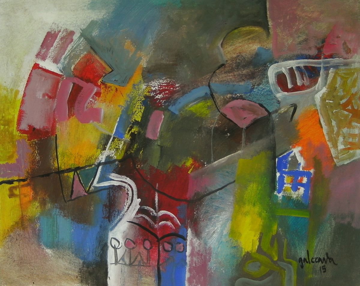 Abstract Oil Painting By Constantin Galceava, 20 X 16, Autumn Rain, Original Artwork