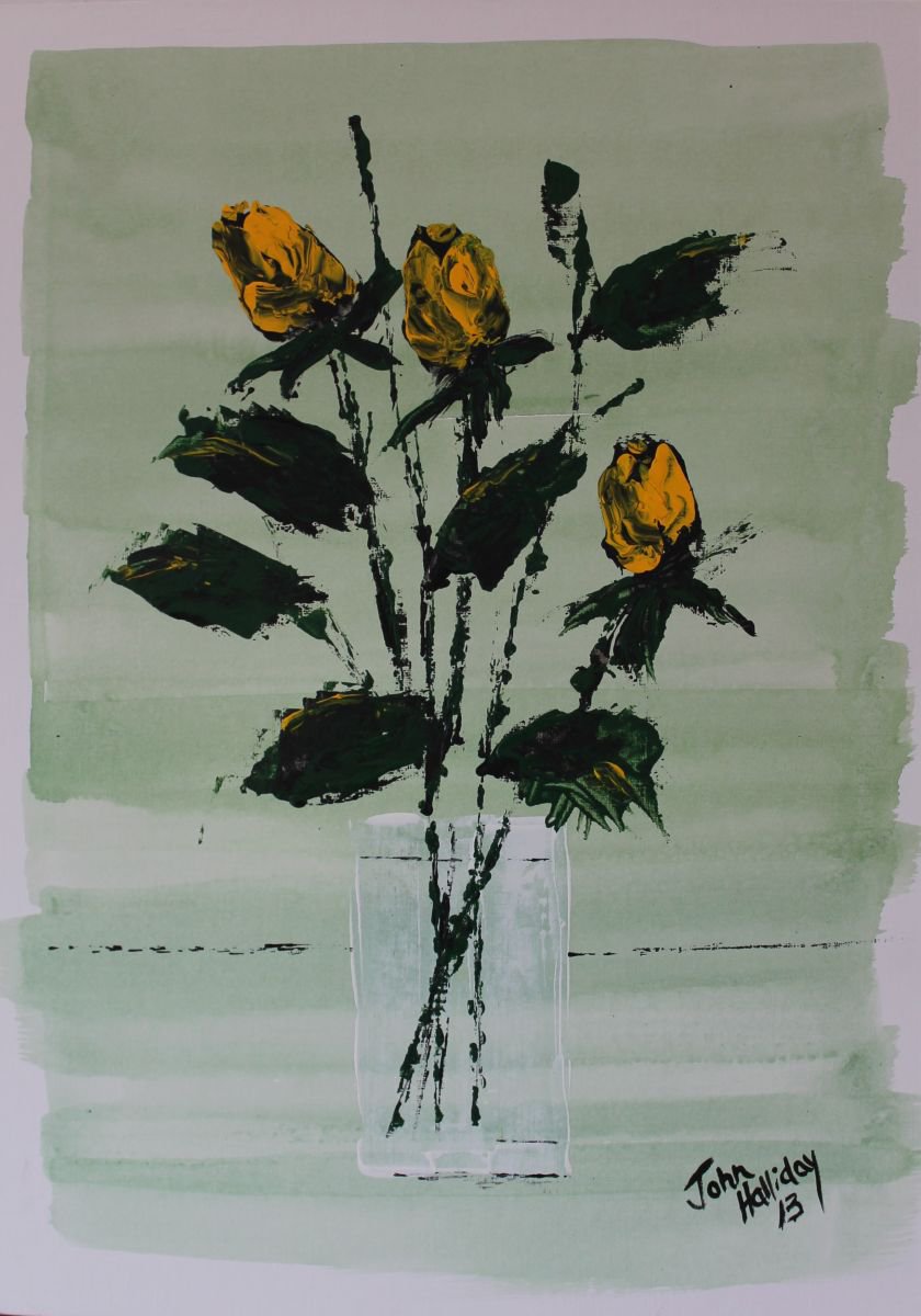 Yellow Roses in vase. by John Halliday