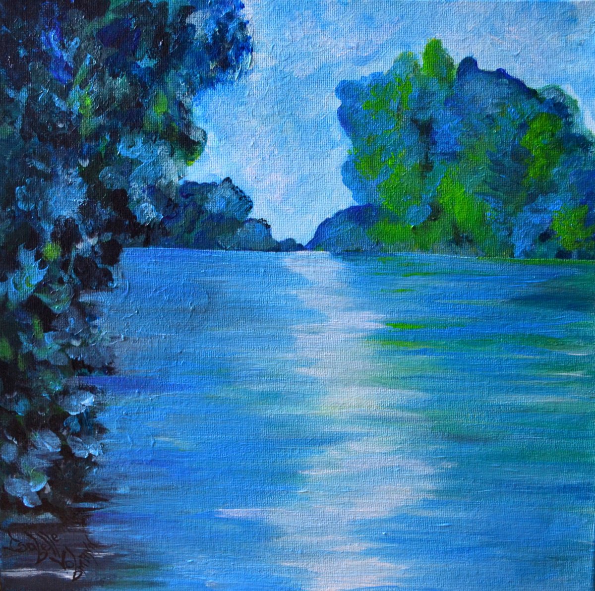 Impressionistic Landscape Acrylic Painting By Isabelle Vobmann, 12 X 12, Wink To Claude Monet, Original Artwork