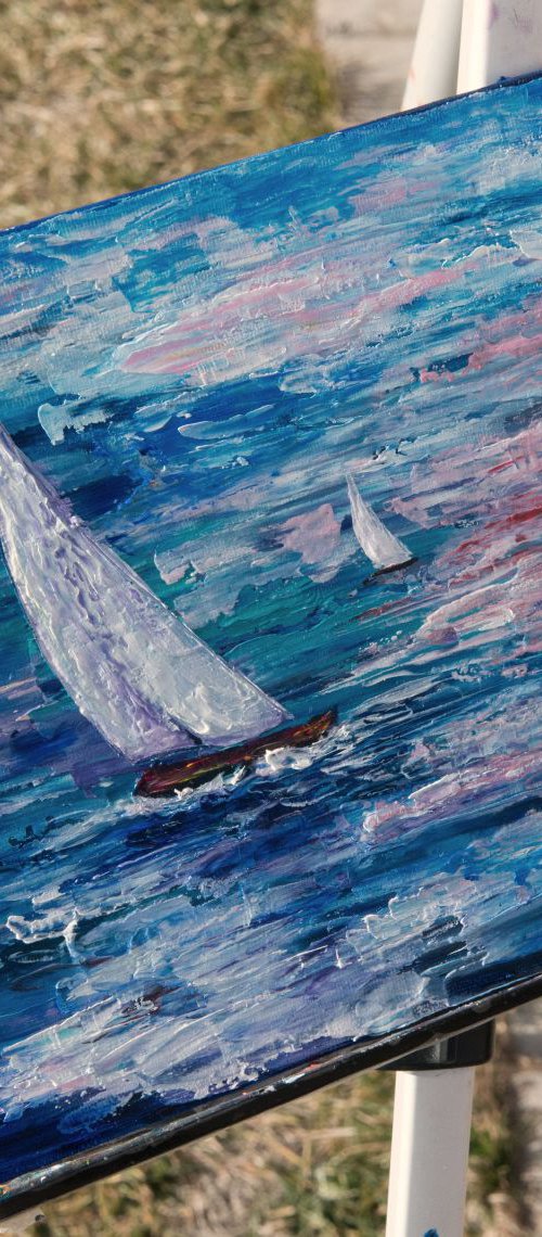 Sail Boat  - 2 (Palette Knife) by Lena Owens at OLena Art