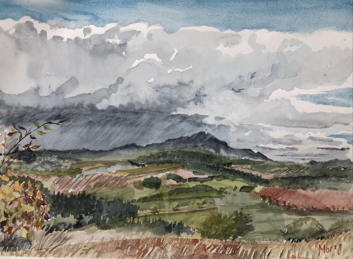 Impressionistic Landscape Watercolour By Morag Paul, 28 X 20", Early Autumn Squall, Original Artwork