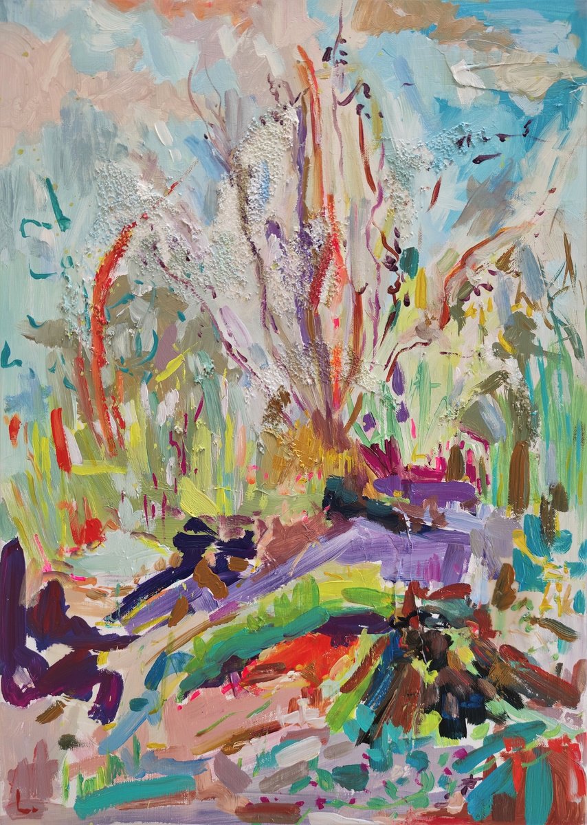 Abstract impressionist landscape painting, And came the time of the fairies by Linda Clerget