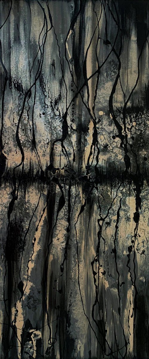 Urban Black and Gold Distressed Abstract large painting by Carol Wood