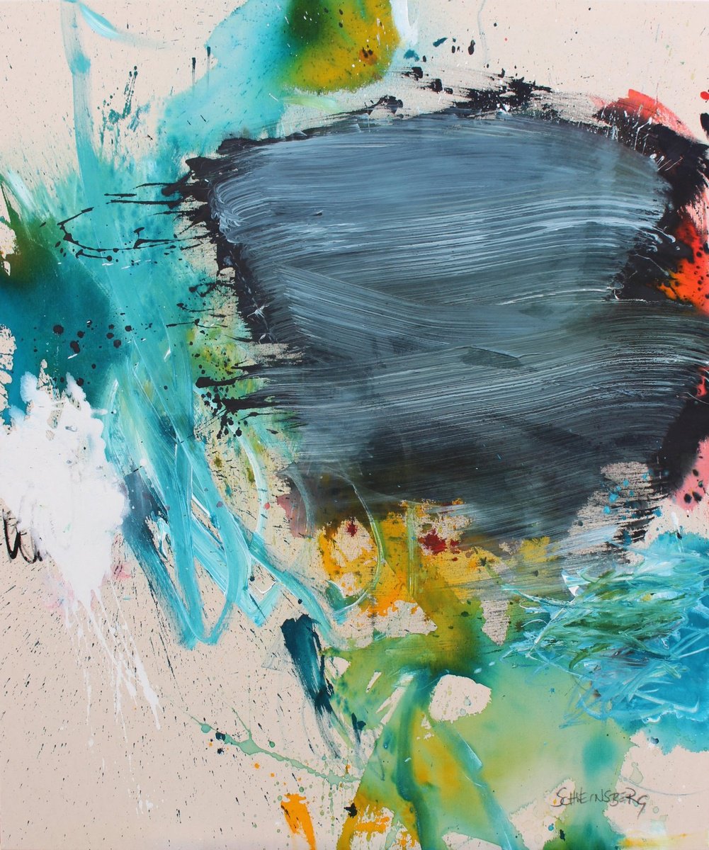 Abstract Acrylic Painting By Daniela Schweinsberg, 39 X 47, Volcanic Coast, Original Artwork